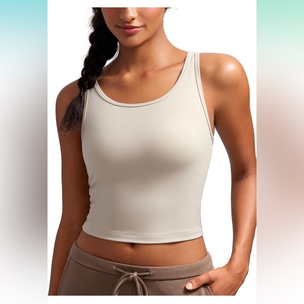 CRZ YOGA Butterluxe High Neck Beige Tank Top, size M